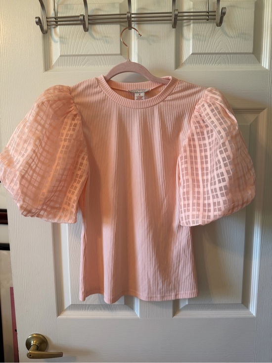 Flying Tomato Tops - Flying Tomato Peach Ribbed Top with Sheer Sleeves